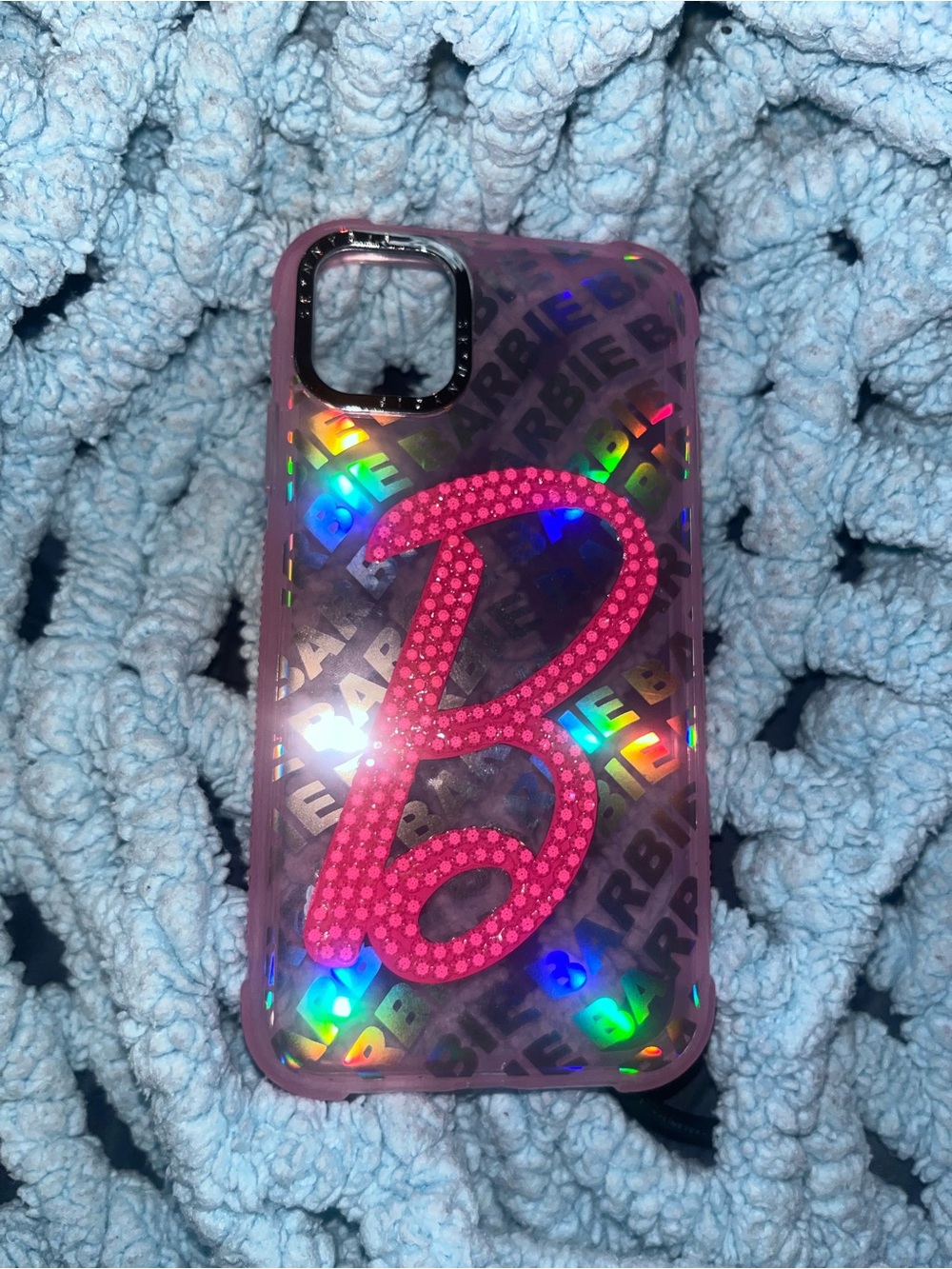 Skinnydip x Barbie Pink Holographic Rhinestone "B" fits iphone XR / 11